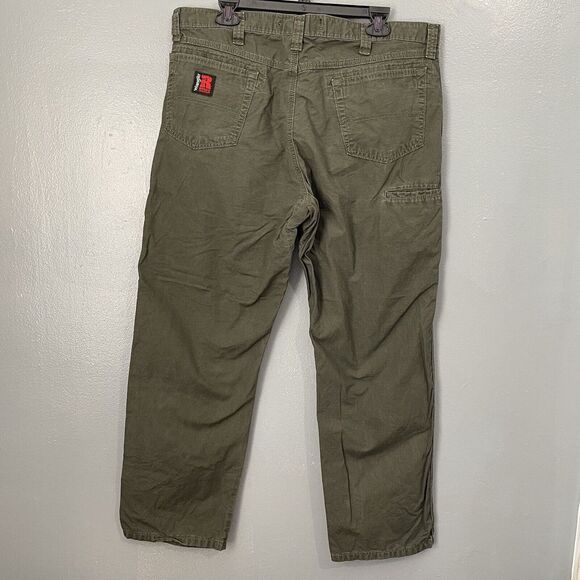 Wrangler Riggs Workwear Pants Mens 38x30 Ripstop Olive Green Cotton Carpenter - Picture 4 of 7